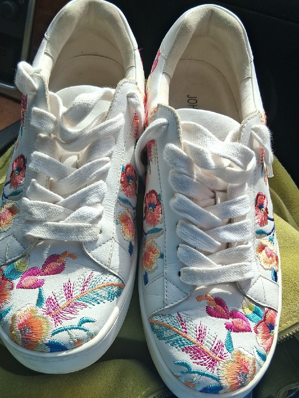 Johnny Was White Sneakers with Multicolor Floral Embroidery